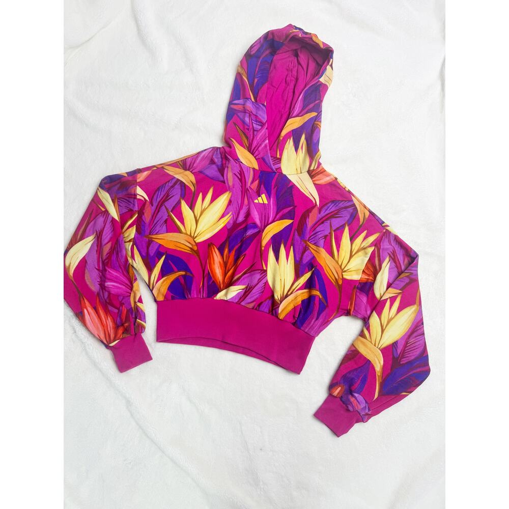 NEW ADIDAS FARM RIO Bold Pink Cropped Jacket Tropical Hoodie Size Medium - Picture 3 of 7